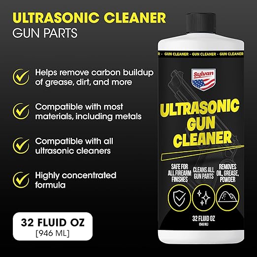 Ultrasonic Gun Cleaner Solution Concentrate + Free Cleaning Cloth | Makes 50 Gal. | Made in The USA | Gun Parts Cleaner for All Ultrasonic Machines | Highly Concentrated Firearm Cleaning Liquid