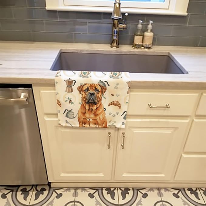 Caroline's Treasures Red Bullmastiff Coffee Bar Kitchen Towel Velour Plush Front and Cotton Loop Back Machine Washable