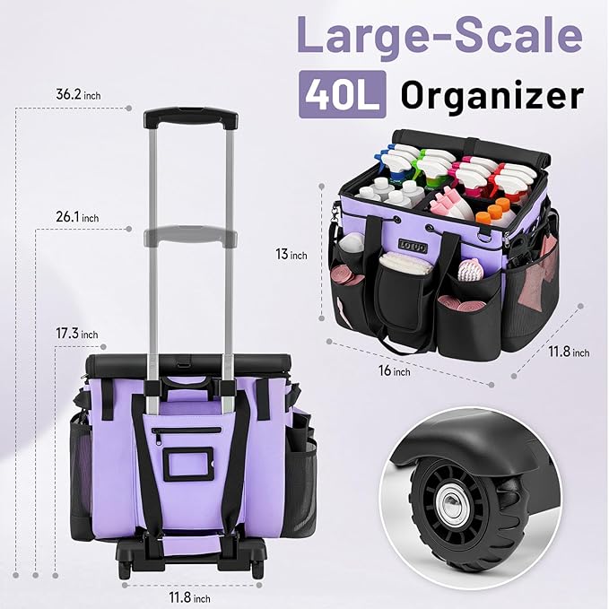 LOEUO Large Cleaning Caddy for Cleaning Supplies Organizer, Rolling Cleaning Caddy Bags with Wheels for Housekeepers, Cleaning Carts on Wheels for Home Car Office Picnic
