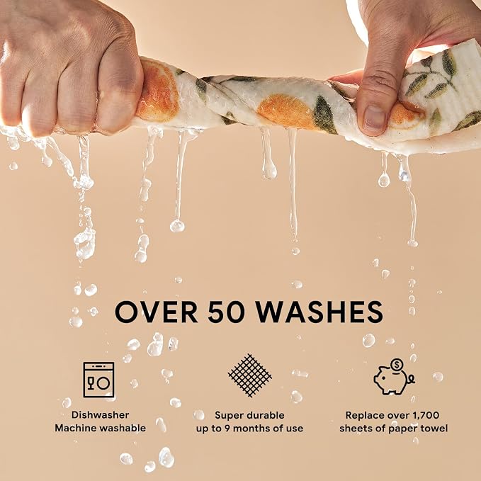 RECYCO Swedish Dishcloths for Kitchen | 4 Pack Oversized Washable Dish Rags | Large Cellulose Reusable Cleaning Paper Towels | Absorbent Counter Dish Cloth Sponge XL Kitchen Wipes, 12" L x 11" W