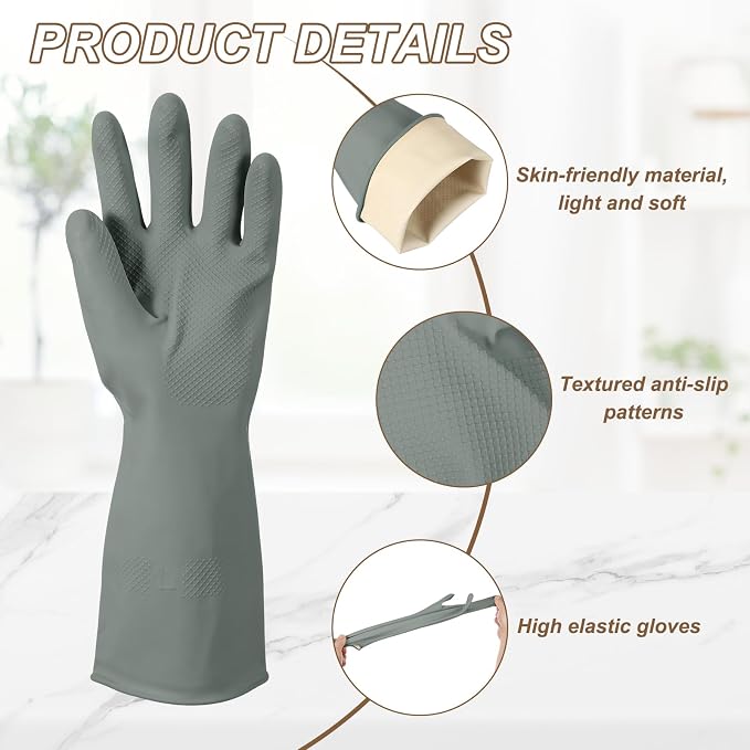 uxcell Rubber Cleaning Gloves, Reusable Household Dishwashing Long Rubber Gloves