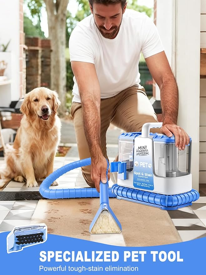 Portable Carpet & Upholestery Cleaner Machine for Pets, Spot, Stain, Couch Cleaner Machine with Powerful Suction and and Cleaning Solution, Car/Auto Detailer, Lightweight Compact Design, Blue