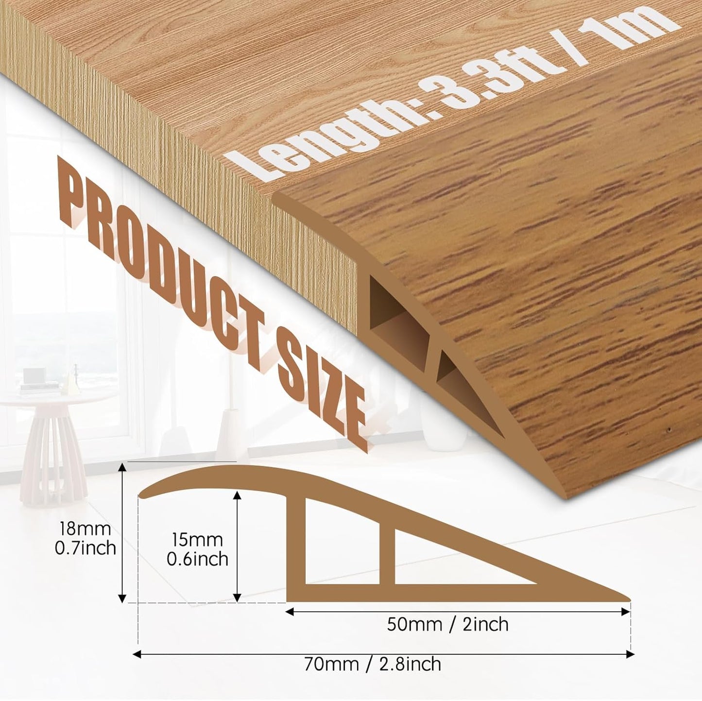 Floor Transition Strip Door Threshold 39" Floor Transition Reducer Trim on The Edges Threshold Strip Self Adhesive Suitable for Doorways, Tiles, Carpet