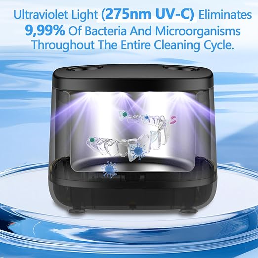 Dental Ultrasonic Retainer Cleaner Machine-45khz, Cleaning for Dentures, Mouth Guards, Aligners, Night Guards, Braces, Toothbrush Heads & Jewelry,Protable UV Retainer Cleaning Pod for Home &Travel