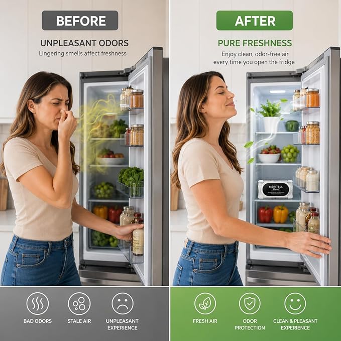 Fridge Deodorizer – Activated Charcoal Refrigerator Odor Eliminator – Long-Lasting Fridge Odor Absorber for Freezer, Cooler & Lunch Box – Baking Soda Alternative
