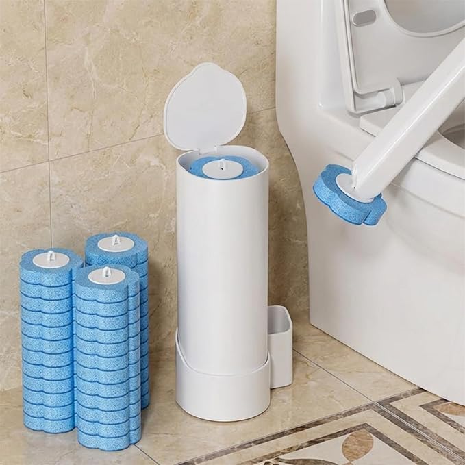 Disposable Toilet Brush Toilet Bowl Cleaner,Toilet Cleaning Supplies,Toilet Bowl Brush,Toilet Cleaner Brush,Toilet Brush with Holder,48 Refills for Cleaning and Hygienic (White Starter Kit)