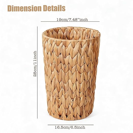 PINXIURY Trash Can, Boho Wicker Waste Basket, Natural Woven Trash Bin, Round Trash Cabinet, Tilt Out Trash Can Cabinet for Bathroom, Office, Bedroom, Water Hyacinth 2 Gallon