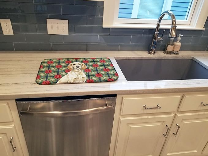 Caroline's Treasures Lemon Belton English Setter Christmas PoinsettIas Dish Drying Mat Absorbent Dish Drying Mat Pad for Kitchen Counter Dish Drainer Mat for Countertop, 14 x 21", Multicolor