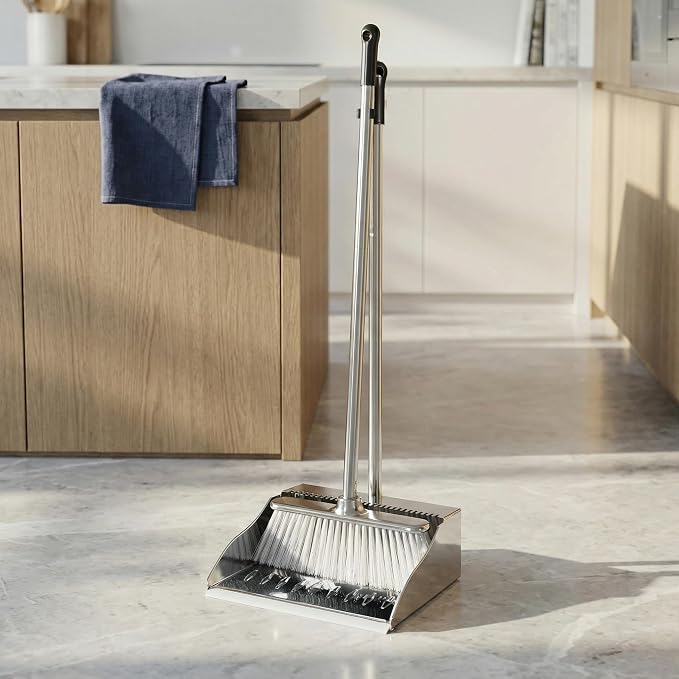 Indoor Soft Bristles Broom and Dustpan Angle Sweeping Dustpan and Broom with Long Handle for Kitchen Hardwood Floor Cleaning