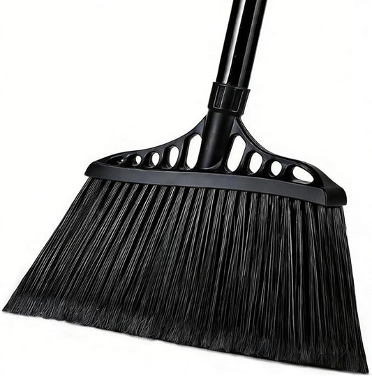Tiumso Outdoor Broom for Floor Cleaning, Heavy Duty Brooms with 55" Long Handle, Angle Brooms for Concrete Courtyard Home Patio Kitchen Shop Lobby Patio Lawn - Black