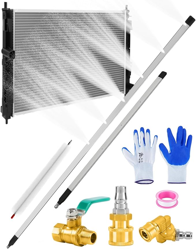 AutoEC Radiator Cleaning Wand, 40" & 24" Water Air Radiator Cleaner, 4500 PSI Stainless Steel Water Air Cleaning Wands for Cars, 180° Swivel Joint & Brush for Trucks, Medium Heavy Equipment