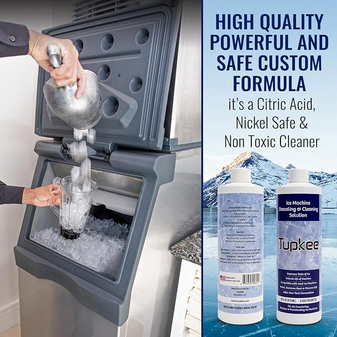 Tupkee Ice Machine Cleaner and Descaler - 16 fl oz, Nickel Safe Ice Maker Cleaner - Compatible with All Major Brands (Scotsman, KitchenAid, Affresh) - Made in USA