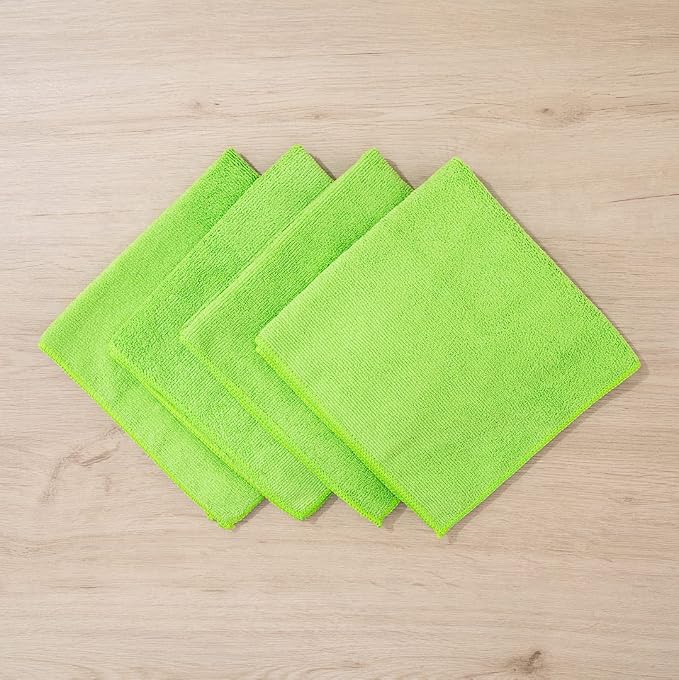 Restaurantware Clean Tek Professional 16 x 16 Inch Cleaning Cloths 100 Lint Free Microfiber Towels - Highly Absorbent Non Abrasive Green Microfiber Cleaning Rags Reusable For All Purpose Use