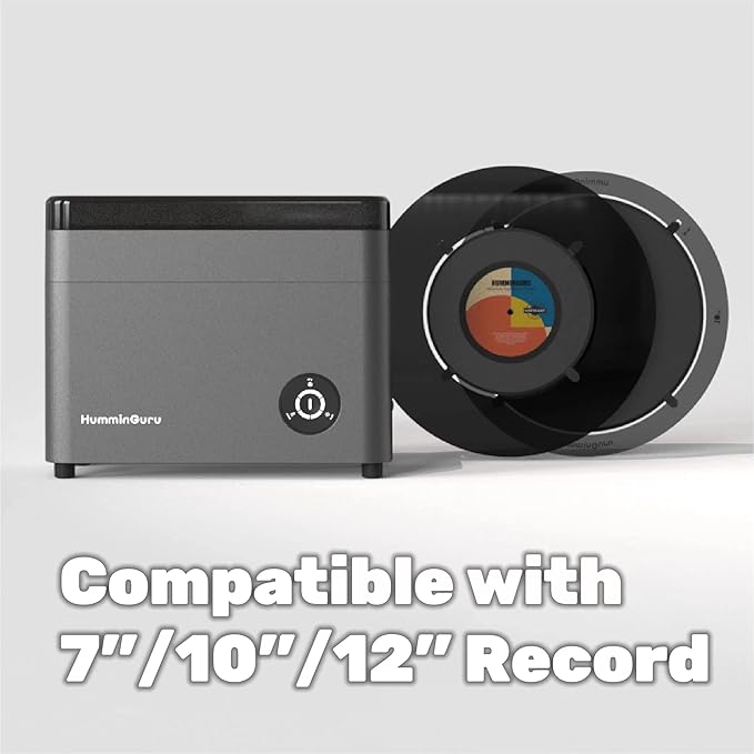 HumminGuru Ultrasonic Vinyl Record Cleaner- 40kHz Ultrasonic Vinyl Record Cleaning Machine with Auto Drying, Vinyl Record Cleaner Kit with Filters, 1Y Warranty (HG01 7/10/12 Inch)