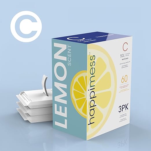 happimess 13.2 Gallon (50L) Drawstring Trash Bags, Lemon Scent, White, Heavy Duty MDPE Liners for Kitchen and Household, Odor Control, Custom Fit 40 Count (3-Packs of 20 Liners) HPM3100C-W-2SET