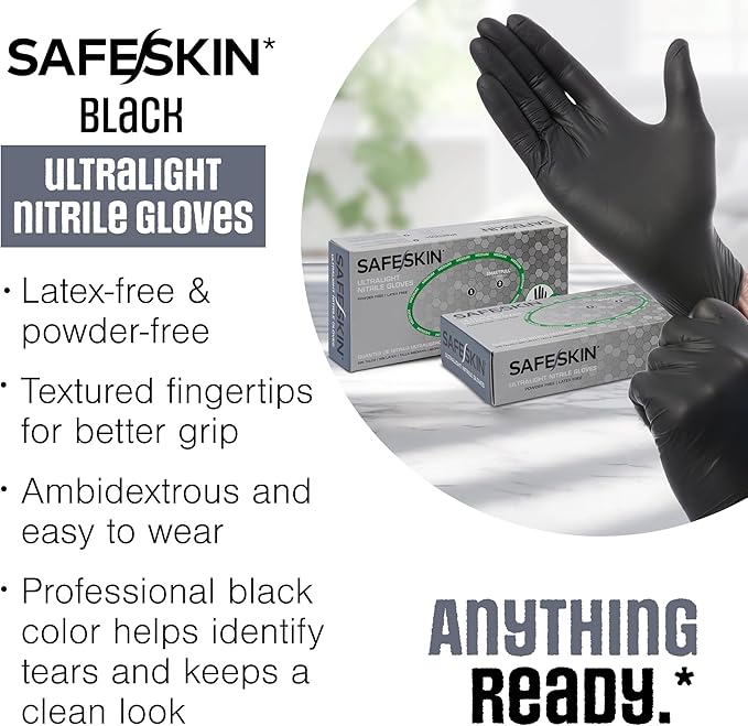 SAFESKIN Ultralight Disposable Nitrile Gloves - 2.0 Mil - Powder Free, Latex Free, All Purpose, Food Prep, Cooking, Cleaning