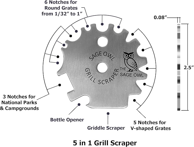 Sage Owl Bristle-Free Stainless Steel BBQ Grill Scraper with Handle Combo- Safe Portable Brass Grill Cleaner for Outdoor, Porcelain and Charcoal Grills – Gift for Men Who Have Everything
