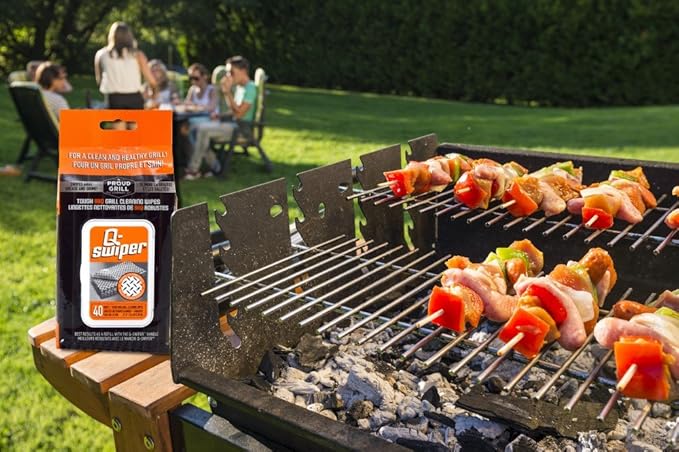 Proud Grill Q-Swiper Grill Cleaning Wipes - Bristle & Wire Free BBQ Cleaner, Heavy Duty Degreaser Wipes, Grease & Grime Remover for Outdoor Barbecue Grills, 40 Count, 1-Pack