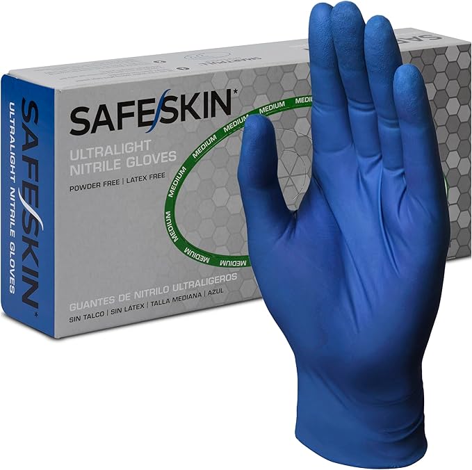 SAFESKIN Ultralight Disposable Nitrile Gloves - 2.0 Mil - Powder Free, Latex Free, All Purpose, Food Prep, Cooking, Cleaning