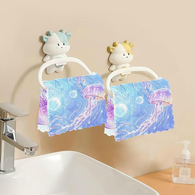 Marine Jellyfishes Starfish and Bubbles Kitchen Towels Dish Cloths Set of 6 Microfiber Cleaning Cloths for Cars Super Absorbent Machine