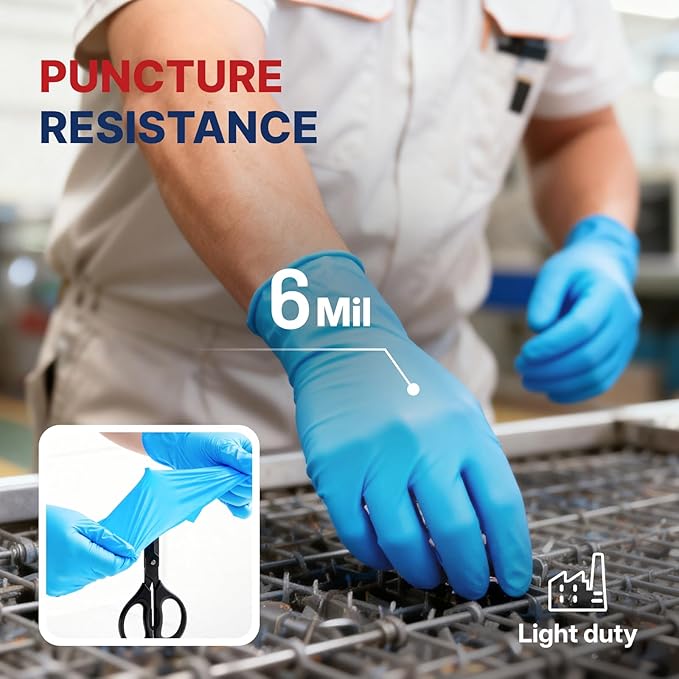 NORTHSKY Olympia Disposable Nitrile Gloves, 6 mil, Mechanic Disposable Gloves Powder and Latex Free, Manufacturing, Blue