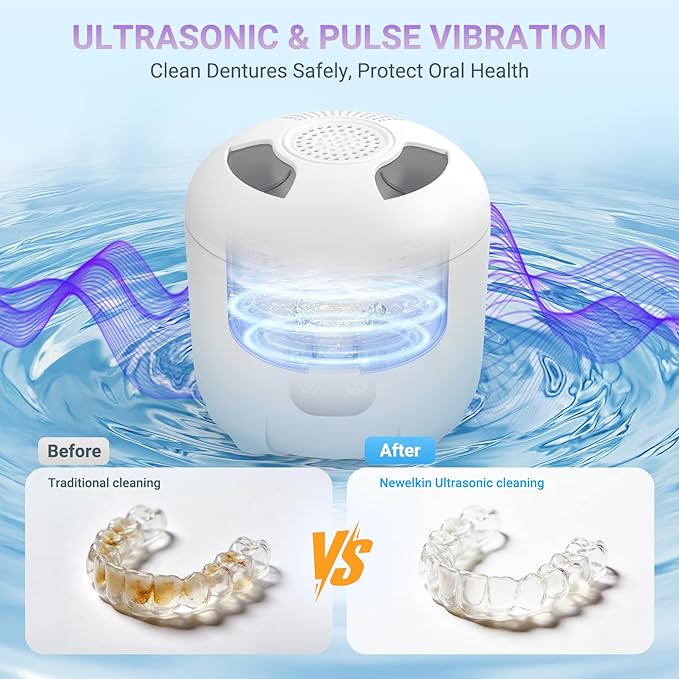 Ultrasonic Retainer Cleaner 25W Portable Ultrasonic Denture Cleaner Multi-Mode 45KHz with Drying and Removable Inner for Dental Trays, Braces, Jewelry, Toothbrushes, Mouth Guards, Aligners,Ring White