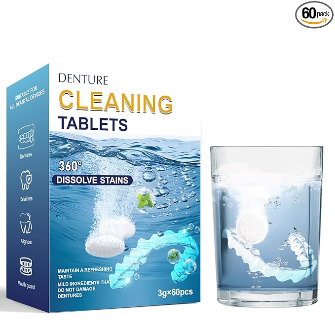 Retainer Cleaner Tablets for Invisalign, Mouth Guard Cleaner, Dissolve Stains, Odors and Plaque Dental Retainers for Aligner - Night Guards - False Teeth Whitening (60 pcs)