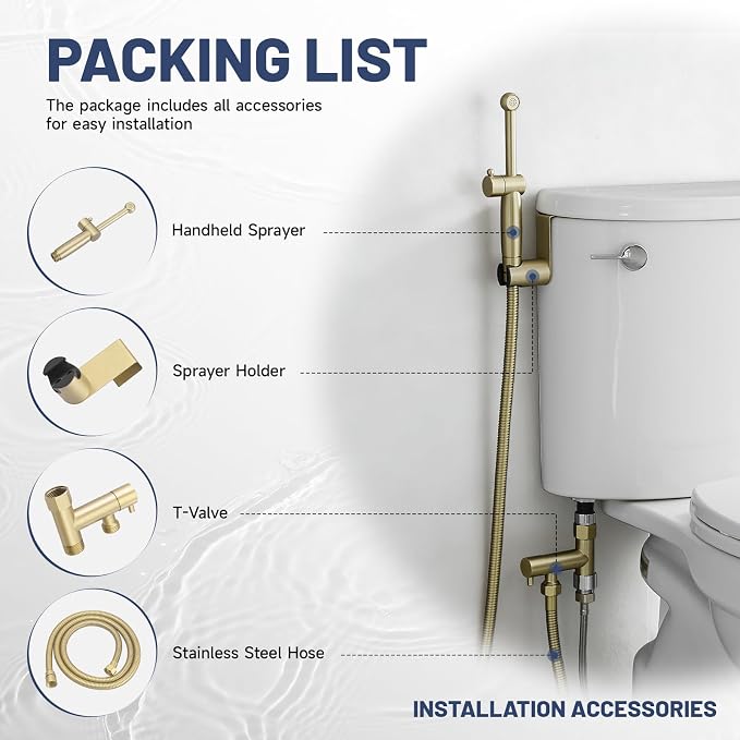 Handheld Bidet Sprayer for Toilet, Handheld Sprayer Attachment for Toilet with Adjustable Pressure Control Brushed Gold Bathroom Fixture Bidet Sprayer Sets, Brass