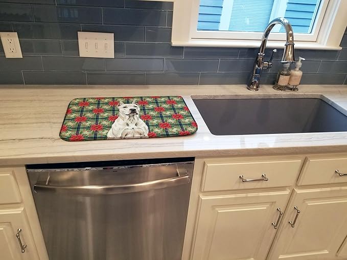 Caroline's Treasures Dogo Argentino Christmas PoinsettIas Dish Drying Mat Absorbent Dish Drying Mat Pad for Kitchen Counter Dish Drainer Mat for Countertop, 14 x 21", Multicolor