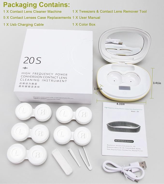 ofone Contact Lens Cleaner, Ultrasonic Contact Lens Cleaning Machine with USB Charger, Timer Display and 5 Contact Solution Cases Kit Replacement for Soft Hard Colored RGP Lenses (Avocado Green)