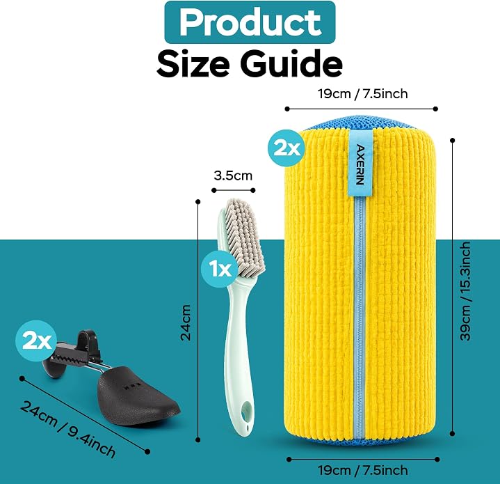 Shoe Washing Machine Bag for Washer and Dryer – AXERIN 5-Piece Kit | 2 Laundry Shoe Bags, 2 Shoe Trees & Brush, Reusable Sneaker Washing Bag, 360° Deep Clean for Sneakers, Tennis & All Shoes
