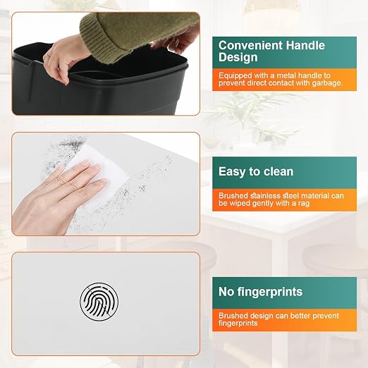 BestOffice 13 Gallon (50L) Trash Can with Lid Garbage Can Commercial Trash Can with Soft-Close Foot Pedal Fingerprint Proof Stainless Steel Trash Can for Kitchen Home Office Bedroom Bathroom, White