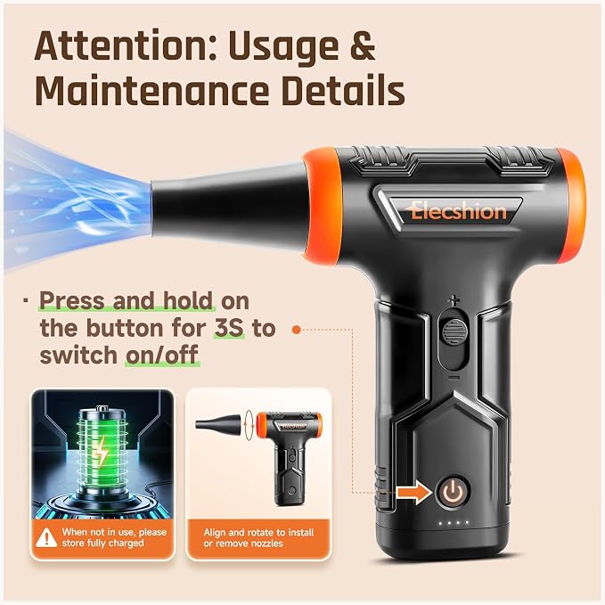 Compressed Air Duster - Electric Air Duster, 50 mph 110000RPM Super Power | Cordless Canned Air Dust Blower for PC/Computer/Blaster/Keyboard/Home, Mini/Variable Speed/Quick Dusting