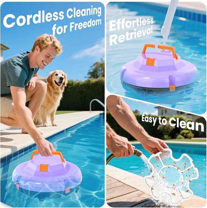 2026 Cordless Robotic Pool Cleaner - 120 Mins Automatic Pool Vacuum for Above Ground Pool & In - Ground Flat Pools up to 1000 Sq.Ft, Robot Pool Cleaner with Self - Parking Tech