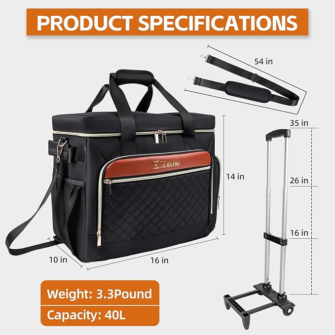Rolling Teacher Bag with Detachable Cart - 1680D Waterproof Oxford Rolling Cart for Teachers, Large Capacity Tote with Wheels Fits 15.6" Laptop & Tablet(BLACK)