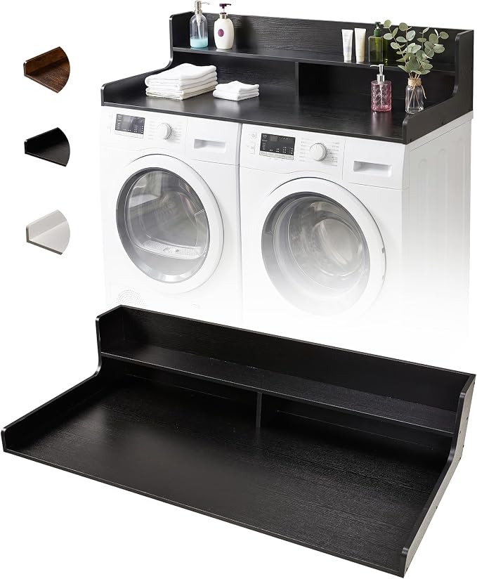 Takywep 2 Tiers Washer Dryer Countertop, 54" x 27.5" Washer Dryer Topper with Edge, Washer and Dryer Laundry Topper with Anti-Slip Pads & Anti-Vibration Mat, Black