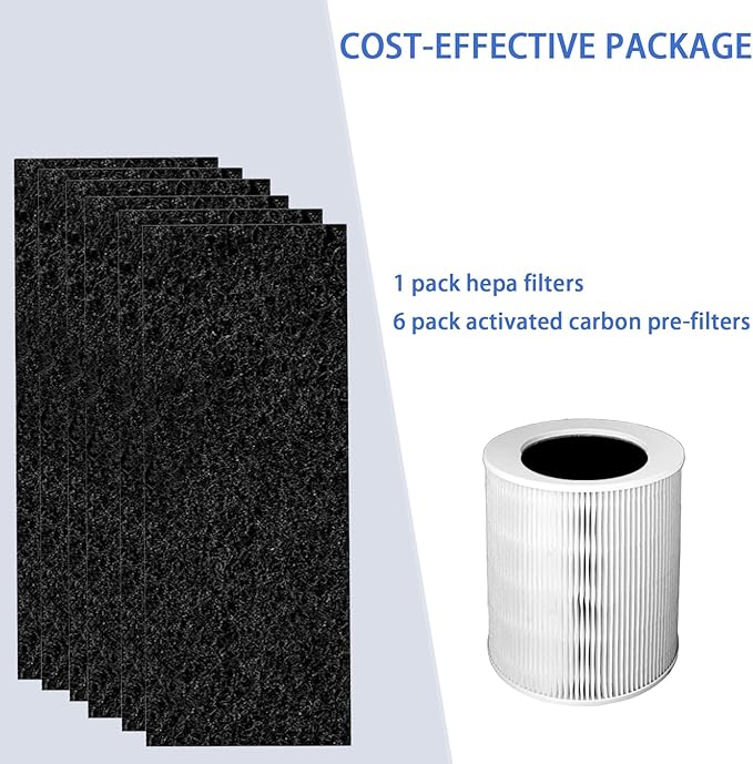 HP670 Filter Compatible with Hunter HP670 Air Purifier - 1 Pack H13 True Hepa and 6 Pack Activated Carbon Pre-Filter part # H-HF670-VP | Capable of Capturing Dust Pet Dander, Ideal for Room