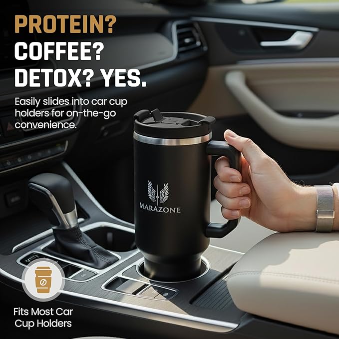 MARAZONE 40 oz Stainless Steel Tumbler with Handle, Lid and Removable Silicone Boot | Leakproof Travel Mug | Cupholder Compatible | Insulated Cup for Hot or Cold Drinks | BPA-Free - Midnight