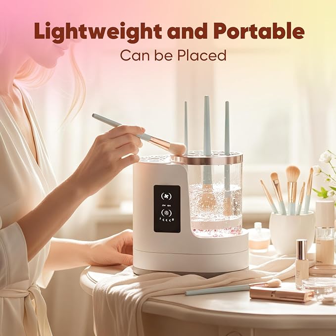 3-in-1 Makeup Brush Cleaner Machine & Dryer,Electric Automatic Brush Washer with Holder,USB-C Touch Control,One-Button Cleaning,Portable Cosmetic Brush Cleaner,Fits Most Sizes