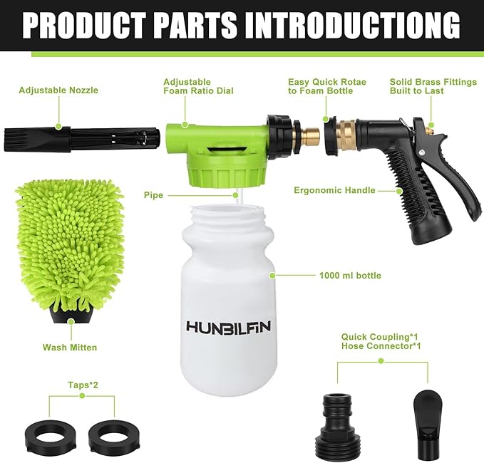 Car Wash Foam Gun + Microfiber Cleaning Mitt - Foam Pot Garden Hoses - Car Wash - Men's Car Accessories - Foam Blaster - Spray Foam Gun Cleaner - Car Foam Sprayer