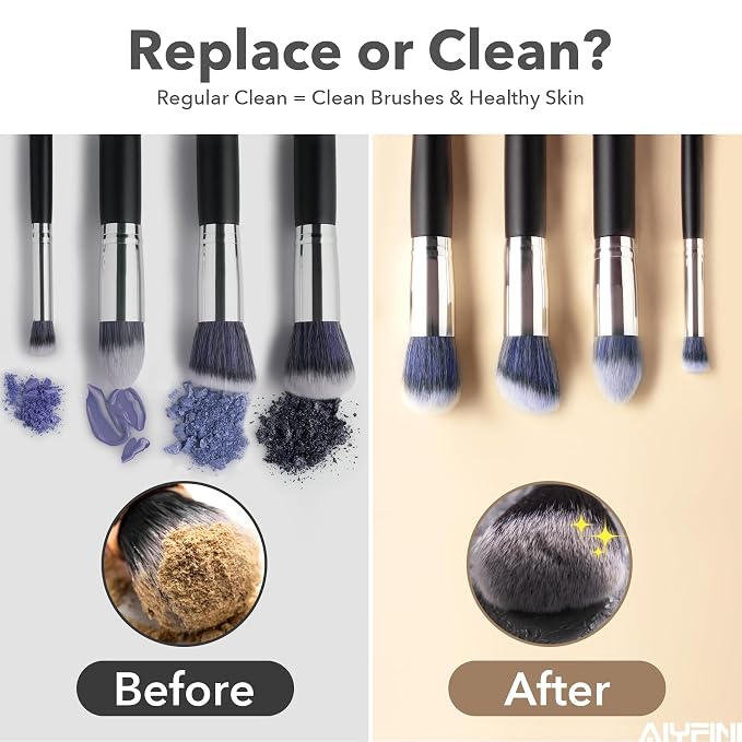 Alyfini Makeup Brush Cleaner Machine + Cleanser Solution Combo, Powerful for Tough Residue on Make Up Brushes/Sponges/Puffs