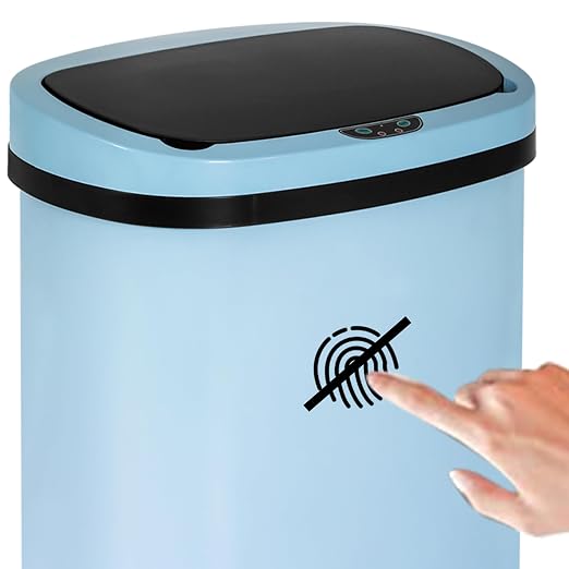Furniture of America Verbena 13 Gallon Metal Household Trash Can with Motion Sensor Lid for Kitchen, Blue