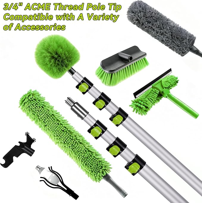 4.7-17 Foot Telescopic Extension Pole with Utility Hook, Telescoping Pole with Hook for String Lights,Christmas Lights,Birdfeeders, Sturdy (17Ft Pole with Hooks)
