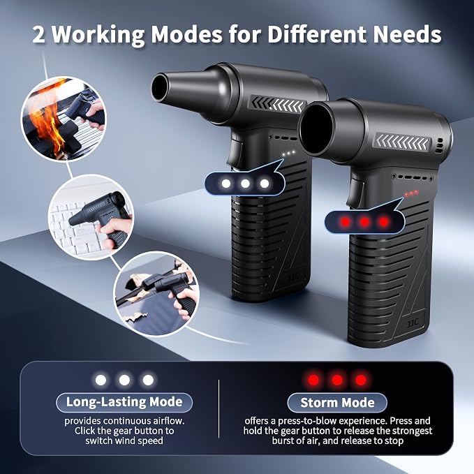 JJC Electric Compressed Air Duster with Brushless Motor, Portable 4-Gear Blower with Strong Airflow up to 42m/s, Rechargeable Cordless Blaster for PC Keyboard Camera Lens Home Ourdoor Car Cleaning