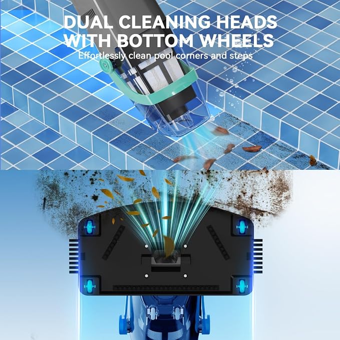 PoolMr Cordless Pool Vacuum for Above Ground Pools & Inground Pools, 18.5 GPM Suction, 60min Runtime – Handheld Pool Vacuum with Telescopic Pole, for Spas & Hot Tubs, Solid Black