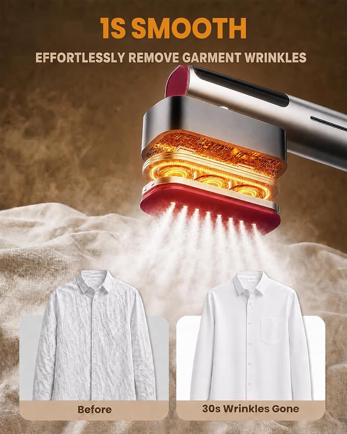 Travel Steamer for Clothes, 100-240V Dual Voltage Portable Steamer & Iron 2-in-1, 1200W Powerful Steam with 10s Fast Heat-Up, 6 Modes LED Display, 220ml Removable Tank for Europe & Worldwide Travel