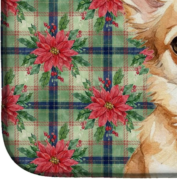 Caroline's Treasures Fawn Chihuahua Christmas PoinsettIas Dish Drying Mat Absorbent Dish Drying Mat Pad for Kitchen Counter Dish Drainer Mat for Countertop, 14 x 21", Multicolor
