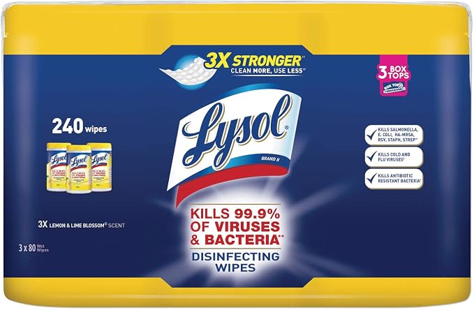 Lysol Disinfecting Wipes Value Pack, Lemon and Lime Blossom, 240 Count (Pack of 2)