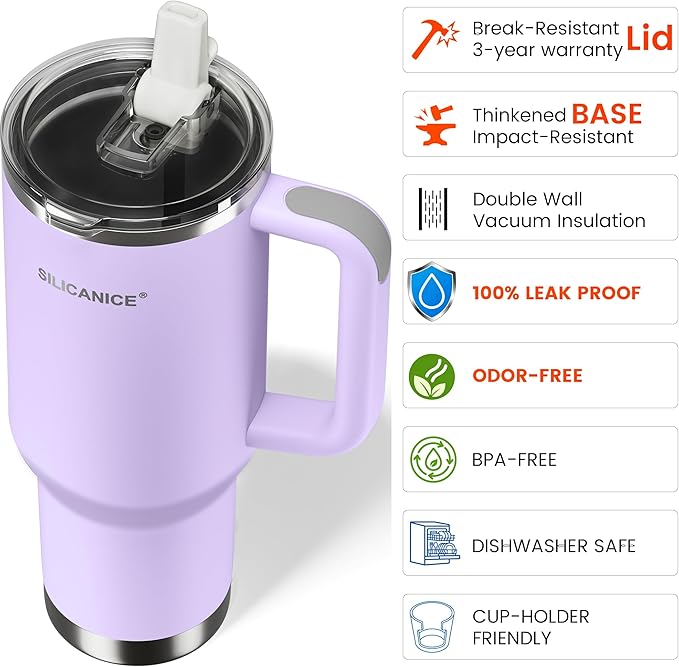 For Travel & Gym – Never Drink from a Moldy Lid Again: 40oz Hygienic Tumbler, 100% Leakproof Lid & Removable Foldable Spout. Reinforced Base, Fits Cup Holders - Lilac
