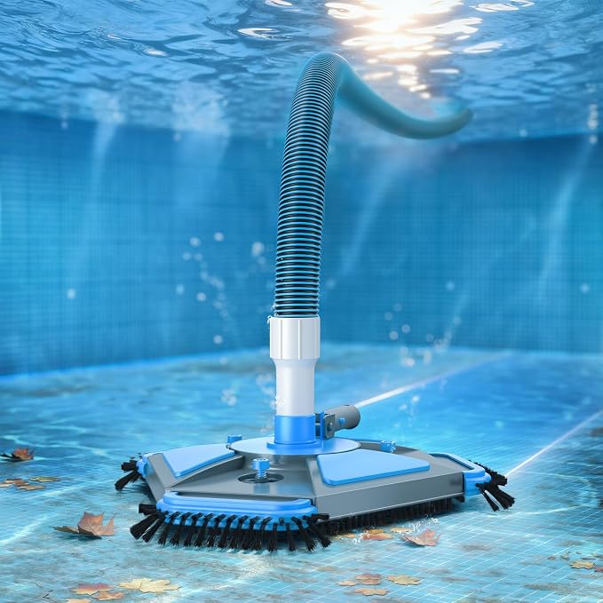 Professional Pool Vacuum Head and Hose, 360° Swivel Cuff 1-1/2" x 30 Ft Heavy Duty Flexible Vacuum Hoses, Weighted Manual Triangular Head with Bottom Brush for Inground & Above Ground Pool(No Pole)